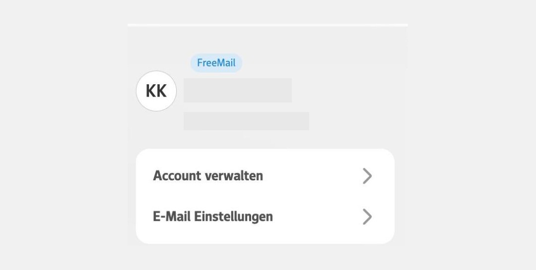 Menü hinter dem Symbol mit den Initialen, mit den Einträgen Account verwalten und E-Mail Einstellungen